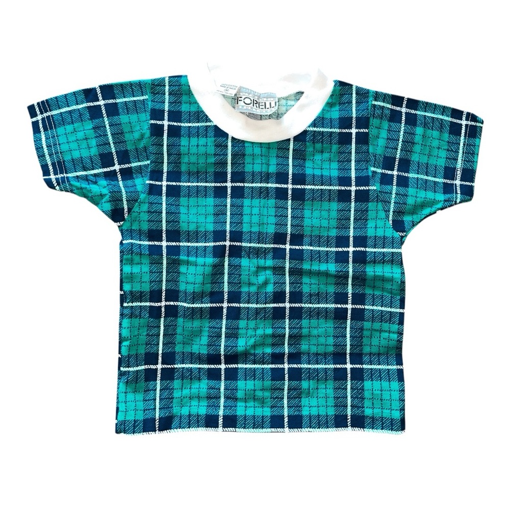 Blue and White Kids / Teenager Plaid Short Sleeve Tee Size M
